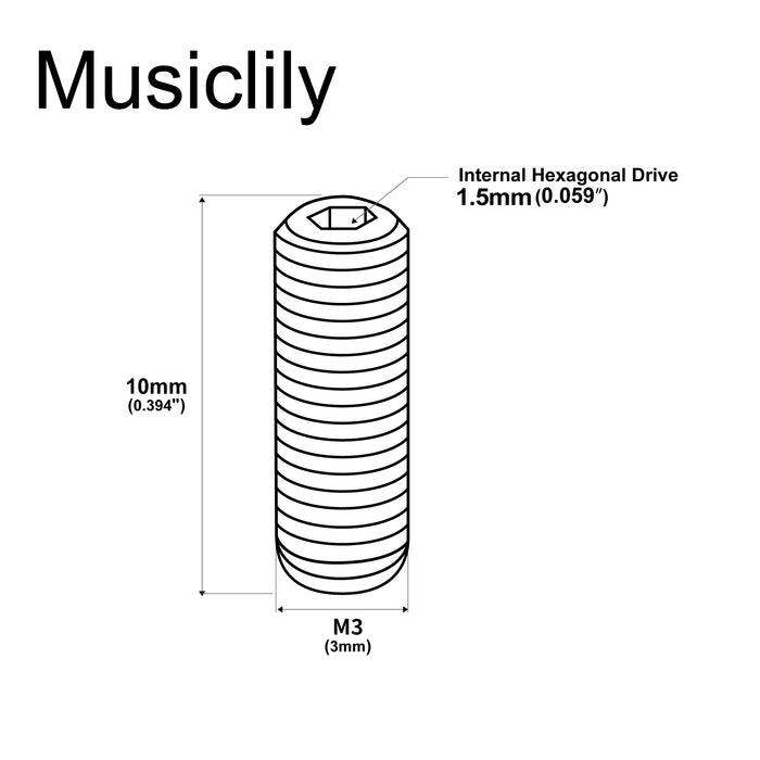 Musiclily Tornillos de ajuste de altura de sillín de acero inoxidable M3x10mm de medición ultra para puente de guitarra eléctrica, bajo importado, conjunto de 20