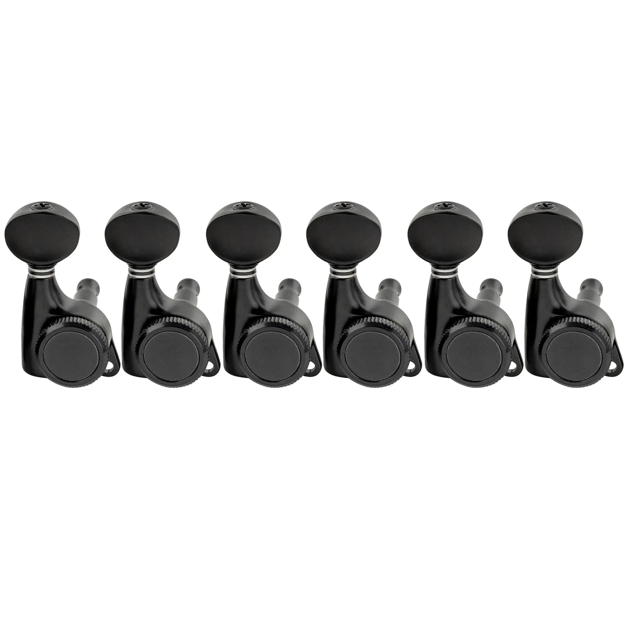 musiclily pro 6 in line 18 1 ratio full sealed locking machine heads tuners tuning pegs keys with vintage oval button 45 degree screw for strat tele style electric guitar mx3345 6p, black