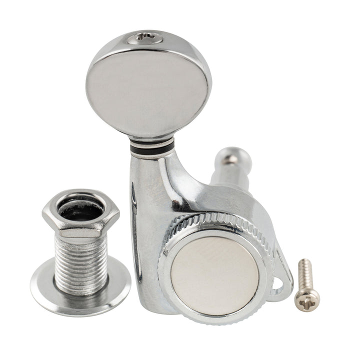 Musiclily Pro R18T Single 18:1 Ratio Full Sealed Locking Machine Head Bass Side Tuner Tuning Peg Key with Vintage Oval Button for Strat Tele Style Electric Guitar
