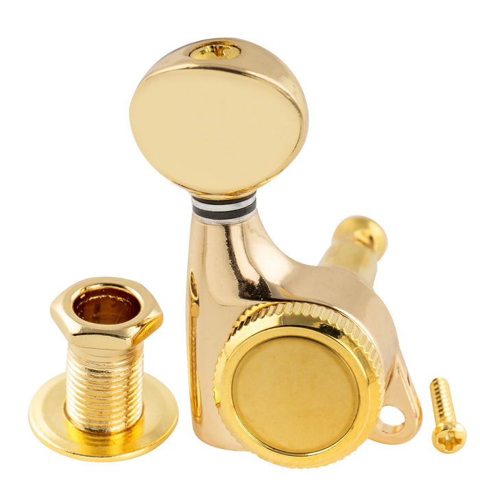 Musiclily Pro R18T Single 18:1 Ratio Full Sealed Locking Machine Head Bass Side Tuner Tuning Peg Key with Vintage Oval Button for Strat Tele Style Electric Guitar
