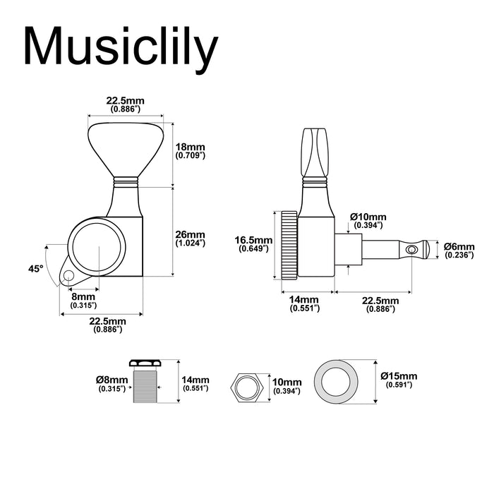 Musiclily Pro R18T Single 18:1 Ratio Full Sealed Locking Machine Head Treble Side Tuner Tuning Peg Key with Y-Style Button for Acoustic Electric Guitar