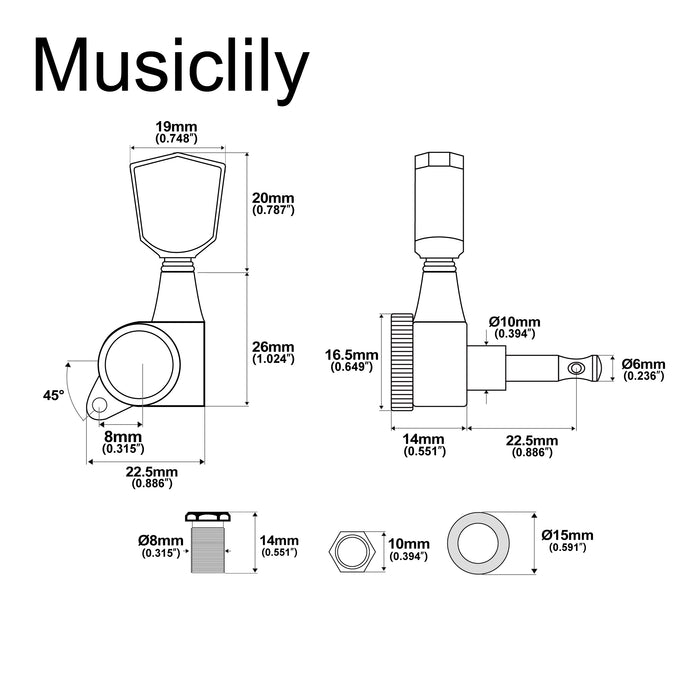 Musiclily Pro R18T Single 18:1 Ratio Full Sealed Locking Machine Head Treble Side Tuner Tuning Peg Key with Keystone Button for Acoustic Electric Guitar