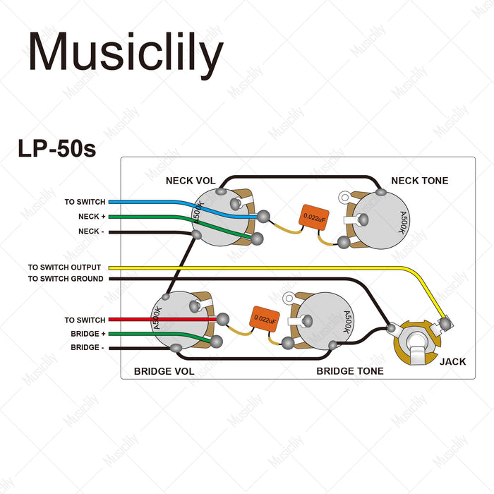 Musiclily Pro LP STD Vintage 50s Pre-wired Wring Harness Kit MX3364NK Wiring Diagram musiclily