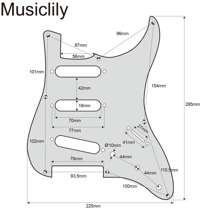 Dimensions of musiclily ultra 8 holes anodized aluminum st sss pickguard for china made squier classic vibe sq cv 50s reissue vintage strat style electric guitar