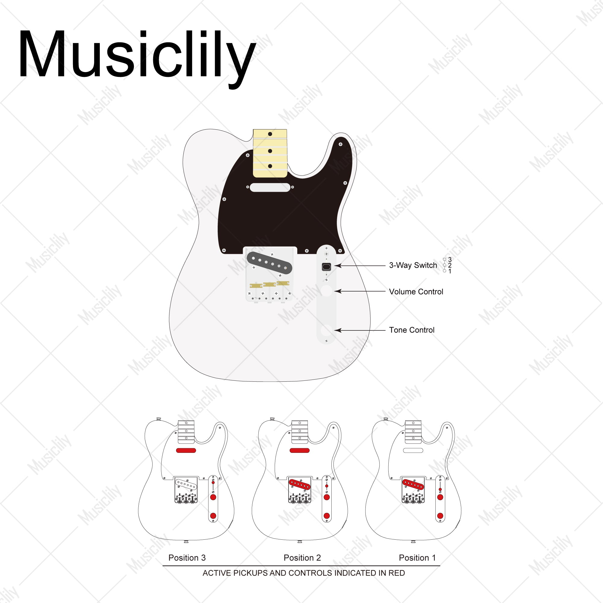 Musiclily Pro Pre-wired Standard Tele Pickguard MX3398 Wiring Diagram musiclily