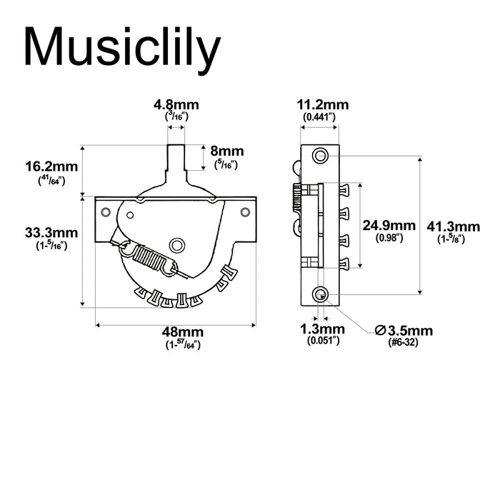 Dimensions of musiclily ultra 5 way pickup selector blade switch lever switch for strat style electric guitar mx3402p