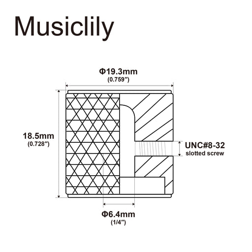 Dimensions of musiclily pro 1 4 inch aluminum flat top universal fitting potentiometer control knob with set screw for fender mexico player tele style electric guitar mx3404 2p
