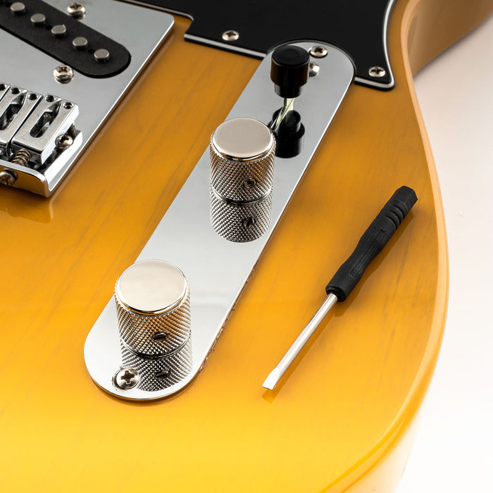 Musiclily Pro 1/4インチ アルミニウム製 フラットトップ 通用コントロールノブ つまみ 止めネジ付き Fender Mexico Player Teleテレスタイルなエレキギター用 クローム(2個セット)