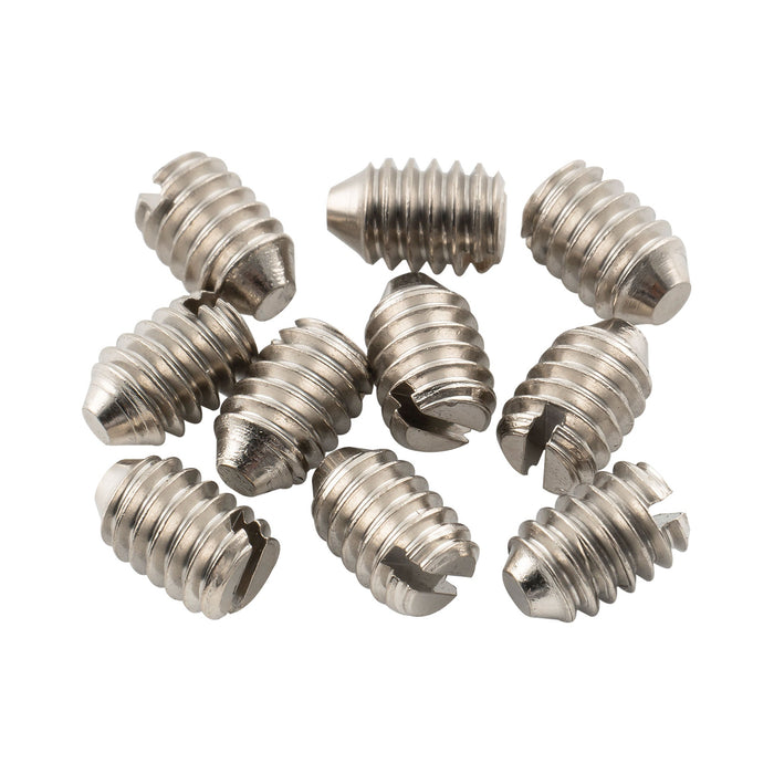 musiclily pro unc 8 32x1 4 inch stainless steel slotted cone point set screws for fender tele style control knobs mx3405 10p, nickel