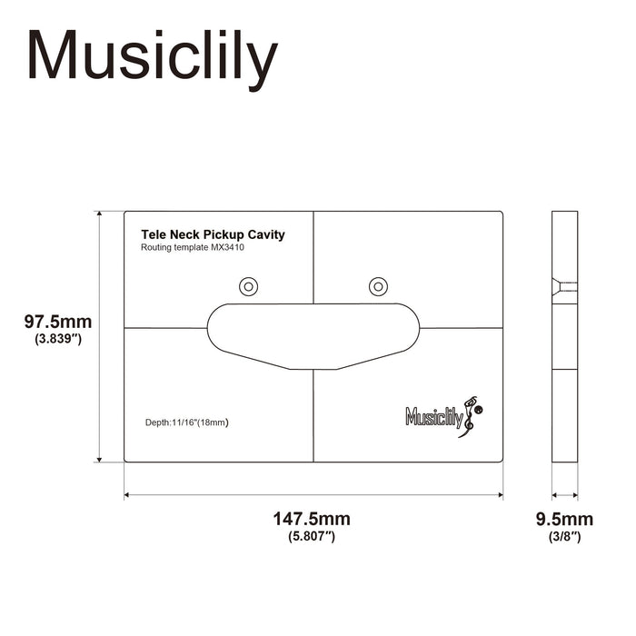 Dimensions of musiclily pro cnc accurate acrylic neck pickup routing template for standard tele guitar body mx3410