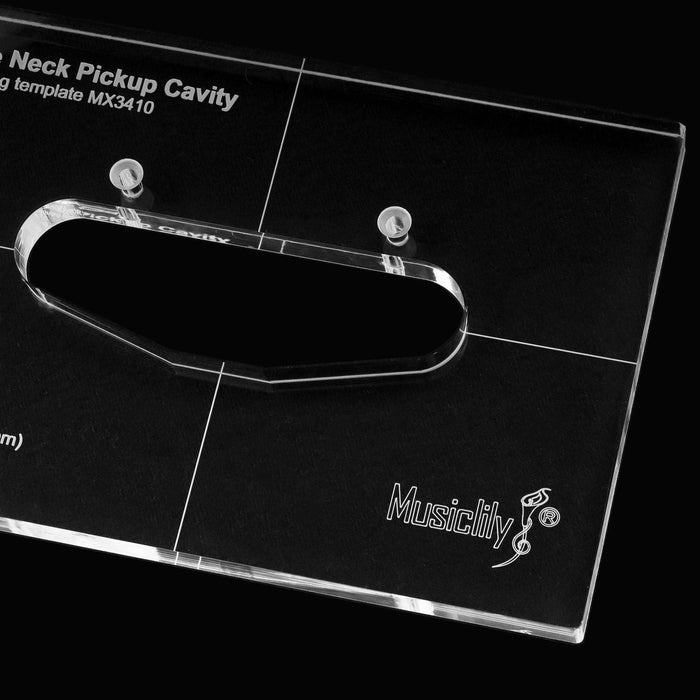 detail of musiclily pro cnc accurate acrylic neck pickup routing template for standard tele guitar body mx3410