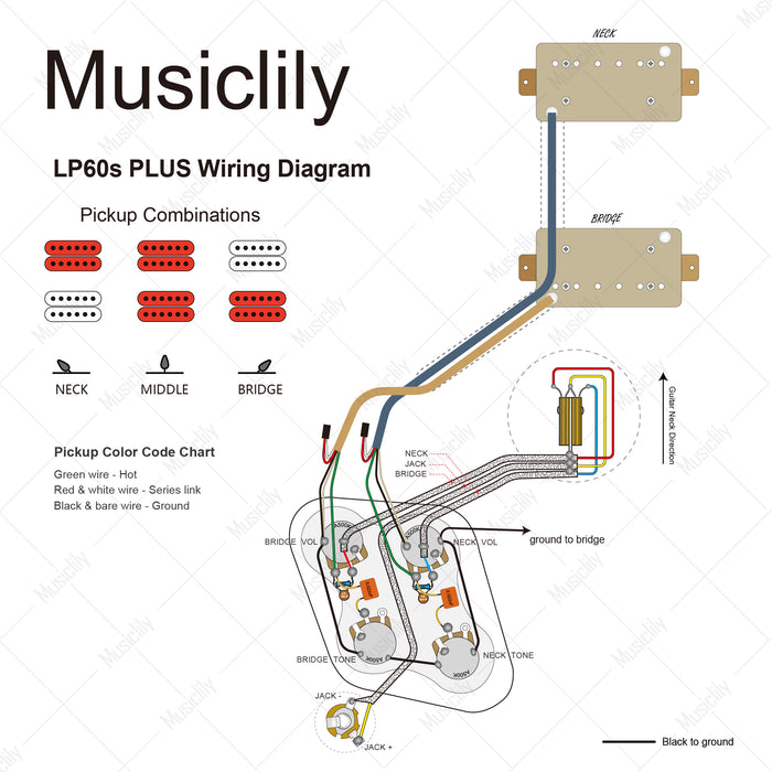 Musiclily Pro LP STD Modern 60s PLUS Treble Bleed DIY Wring Kit Upgrade for Epiphone LP Style Electric Guitar Switch