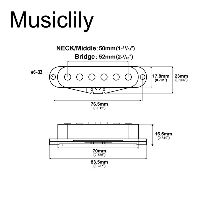 Dimensions of musiclily pro st 50s staggered alnico 5 single coil neck middle bridge pickups set for strat style electric guitar mx3420p