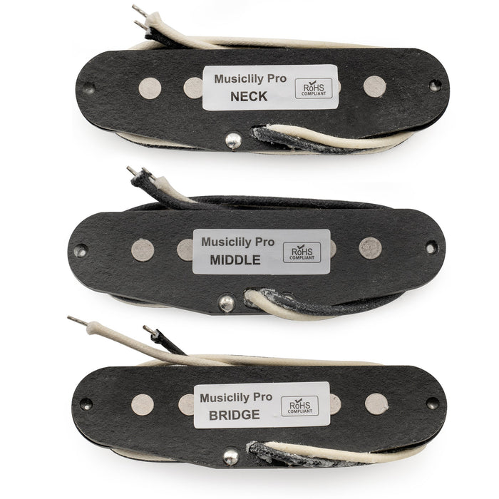 Part of musiclily pro st 50s staggered alnico 5 single coil neck middle bridge pickups set for strat style electric guitar mx3420p