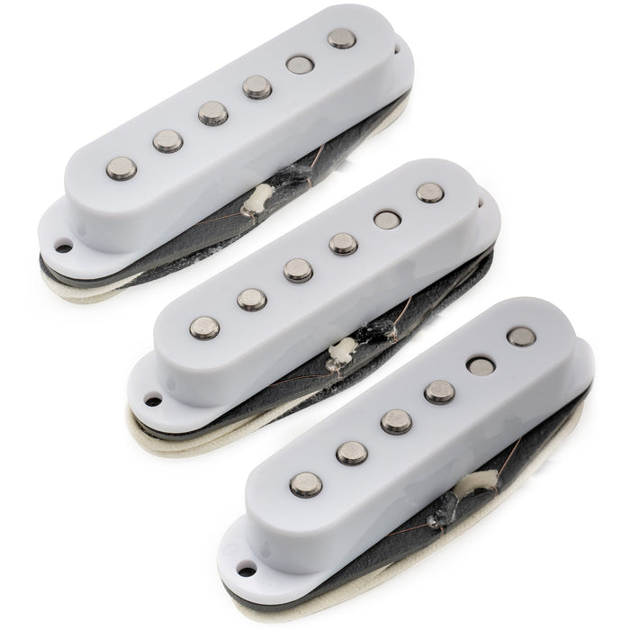 musiclily pro st 50s staggered alnico 5 single coil neck middle bridge pickups set for strat style electric guitar mx3420p, white