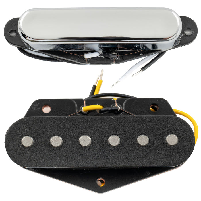 detail of musiclily pro tl 60s alnico 5 single coil neck bridge pickups set for tele style electric guitar mx3423crmx3424bk