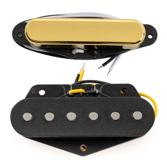 Musiclily Pro TL-60S Alnico 5 Single Coil Neck Bridge Pickups Set 8.2K/7.3K for Tele Style Electric Guitar, Gold