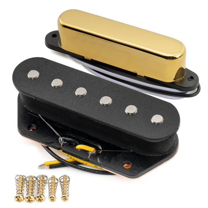 Musiclily Pro TL-60S Alnico 5 Single Coil Neck Bridge Pickups Set 8.2K/7.3K for Tele Style Electric Guitar, Gold