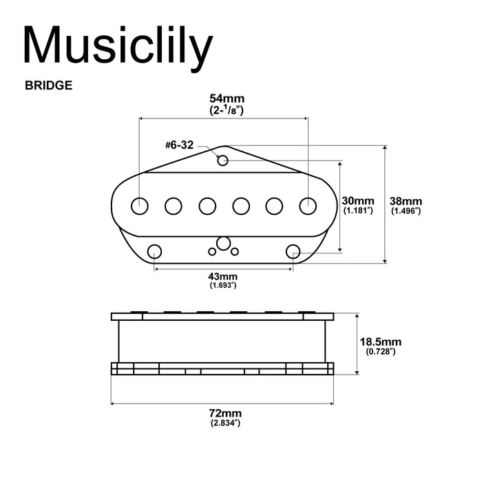 Dimensions of musiclily pro tl 60s alnico 5 single coil bridge pickup for tele style electric guitar mx3424bk