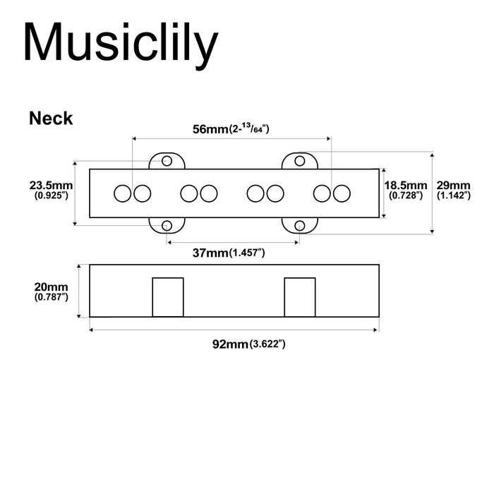 Musiclily Pro JB-70S Alnico 5 Micro Simple Bobine Manche 8.1K pour Basse de Style Jazz Bass