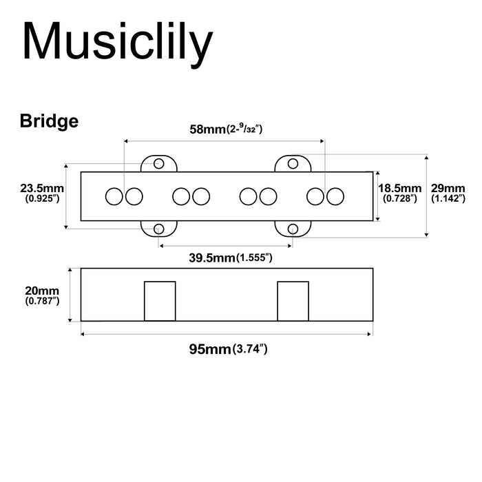 Musiclily Pro JB-70S Alnico 5 Micro Simple Bobine Chevalet 7.8K pour Basse de Style Jazz Bass