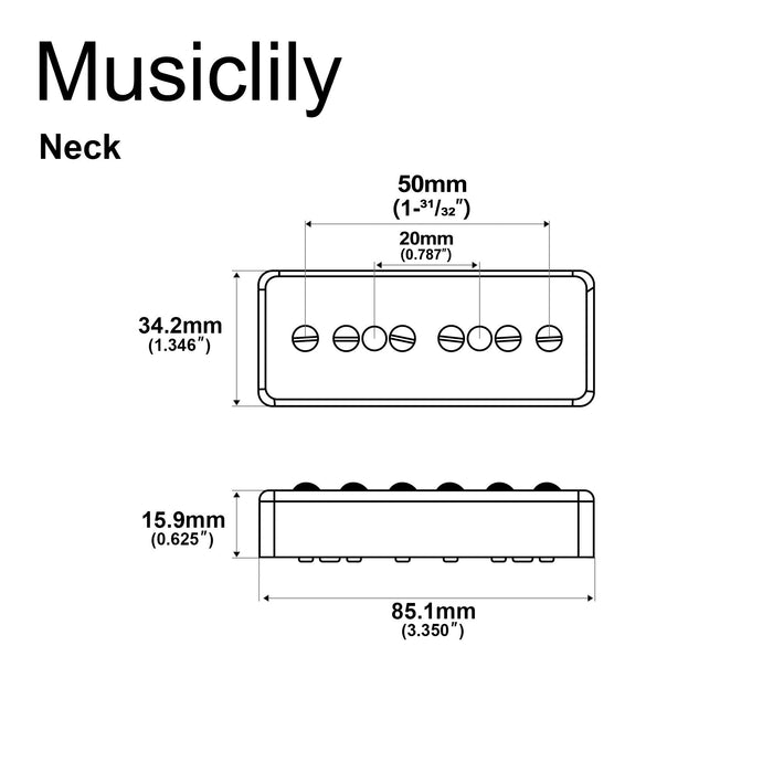 Dimensions of musiclily pro p90 bla alnico 5 p90 soapbar single coil pickup electric guitar neck pickup mx3429p