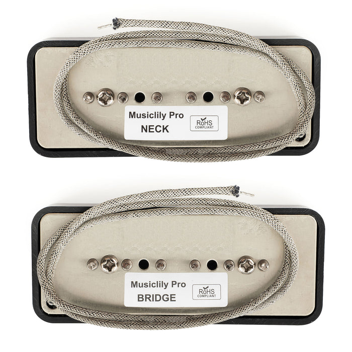 Musiclily Pro P90-BLA アルニコ5 P90 ソープバー シングルコイルピックアップ ネックブリッジセット エレキギター用 ブラック