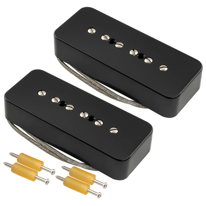 Musiclily Pro P90-BLA Alnico 5 P90 Soapbar Single Coil Pickup Electric Guitar Neck Bridge Pickups Set