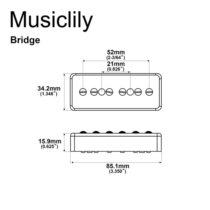 Dimensions of musiclily pro p90 mha alnico 5 high output p90 soapbar single coil pickup electric guitar bridge pickup mx3431bk