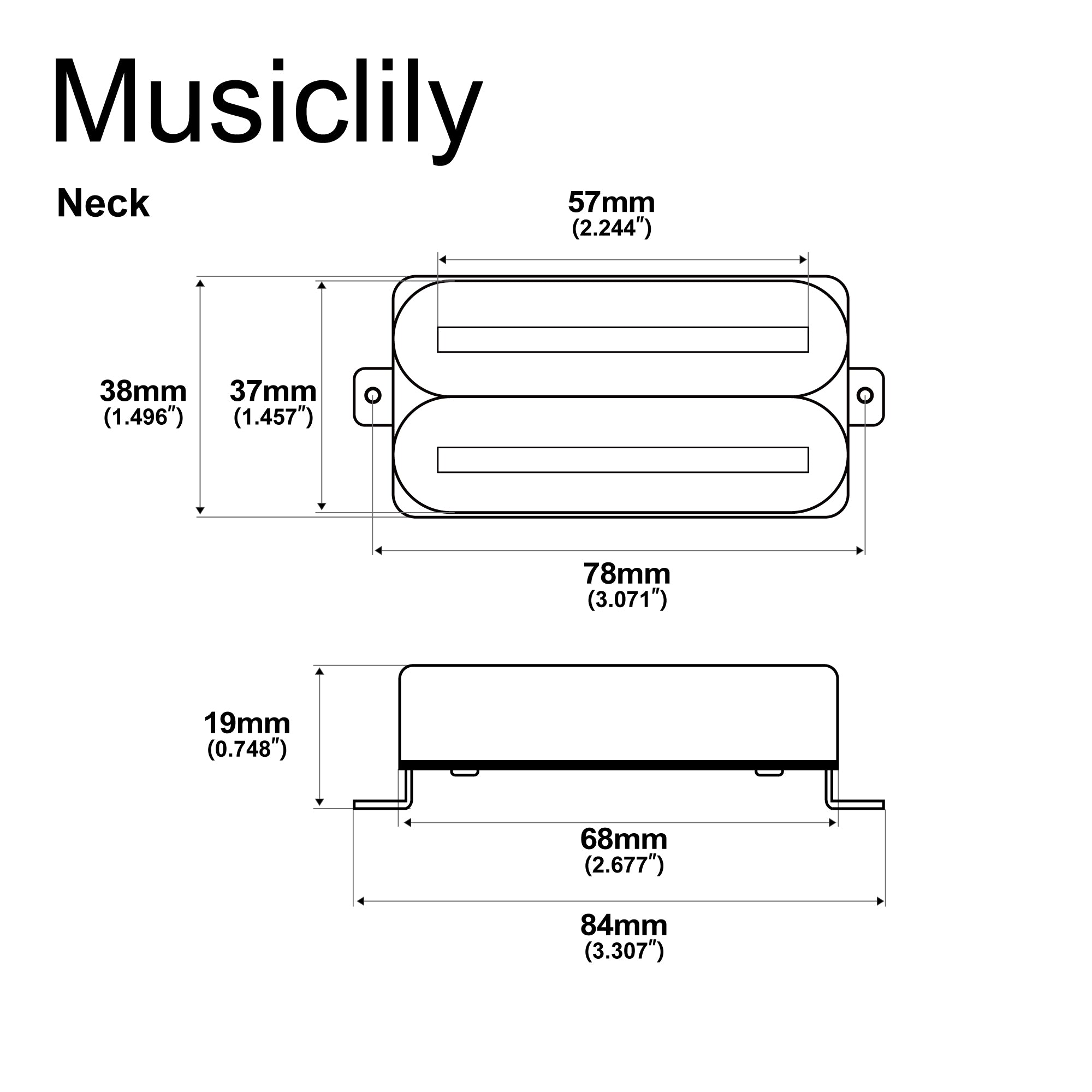 Musiclily Pro HH-DJRC Ceramic Rail Blade Humbucker Neck Pickup 8K for Electric Guitar Musiclily Pro