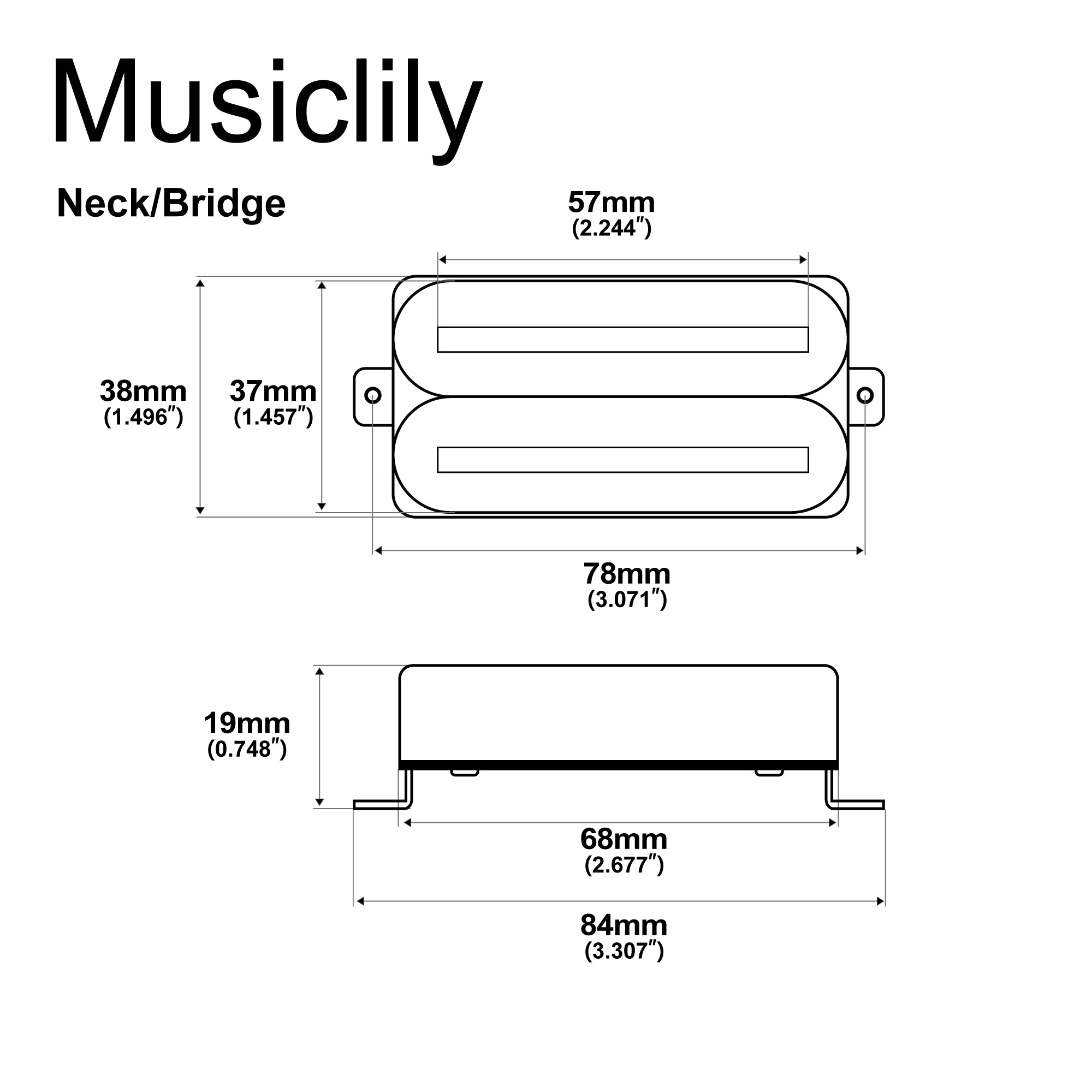 Musiclily Pro HH-DJRC Ceramic Rail Blade Humbucker Neck Bridge Pickups Set 8K/14.5K for Electric Guitar Musiclily Pro