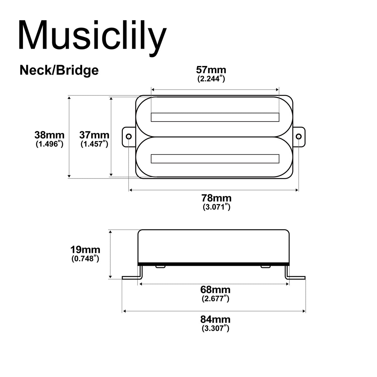 Musiclily Pro HH-DJRC Ceramic Rail Blade Humbucker Neck Bridge Pickups Set 8K/14.5K for Electric Guitar Musiclily Pro