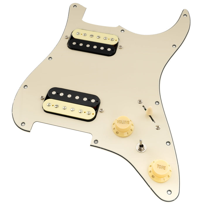 Musiclily Pro-SE ST-HH-OMHA 配線済みキット ピックガード アルニコ5ハムバッカーとミニトグルスイッチ Stratストラトエレキギター用 4プライ エイジドホワイトパール
