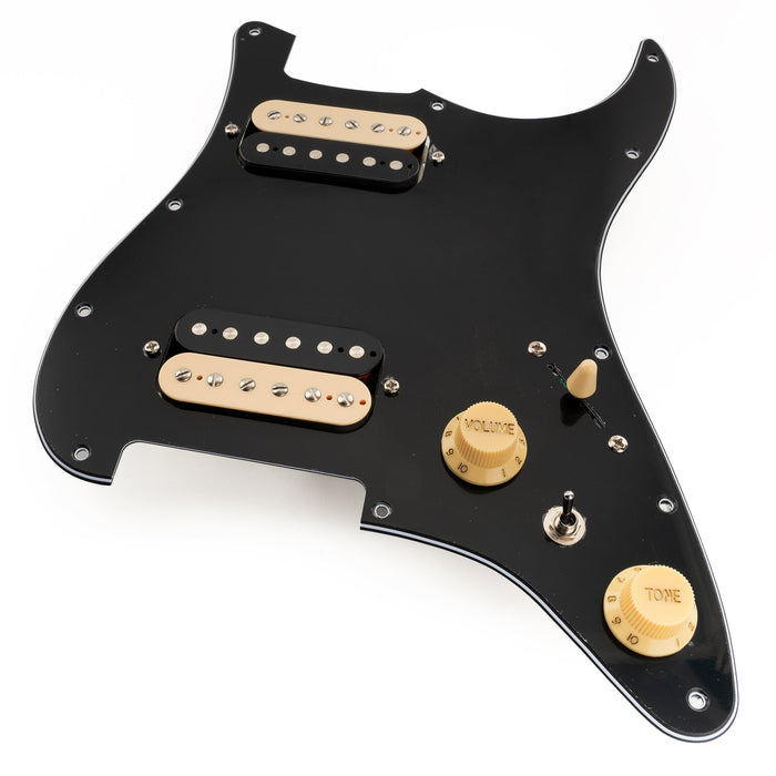 Musiclily Pro-SE ST-HH-OMHA 配線済みキット ピックガード アルニコ5ハムバッカーとミニトグルスイッチ Stratストラトエレキギター用 4プライ エイジドホワイトパール