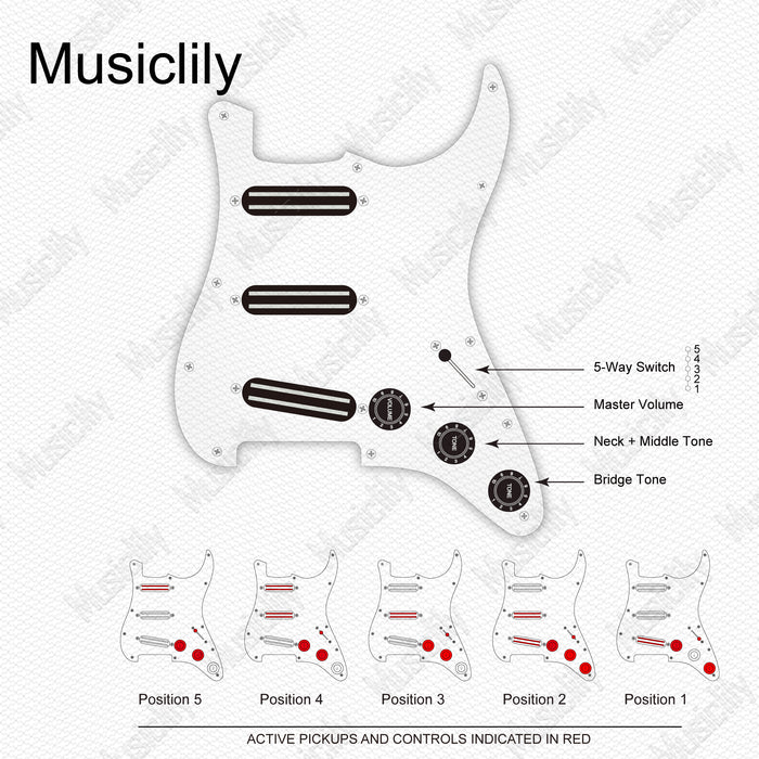 Golpeador Musiclily Pro-SE ST-DPHA SSS precableado con humbucker de mini riel Alnico 5 para guitarra eléctrica estilo Strat