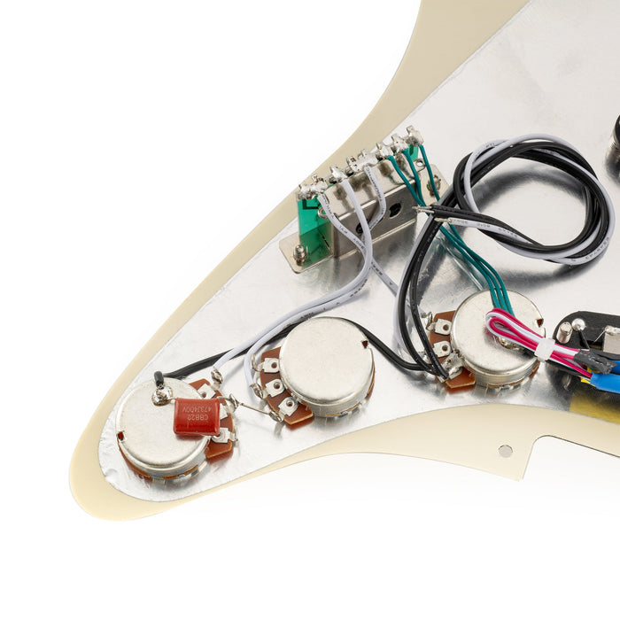 musiclily pro se st dpha pre wired sss pickguard with alnico 5 mini rail humbucker for strat style electric guitar detailed image
