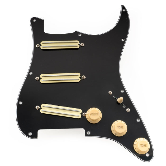 musiclily pro se st dpha pre wired sss pickguard with alnico 5 mini rail humbucker for strat style electric guitar, Zebra