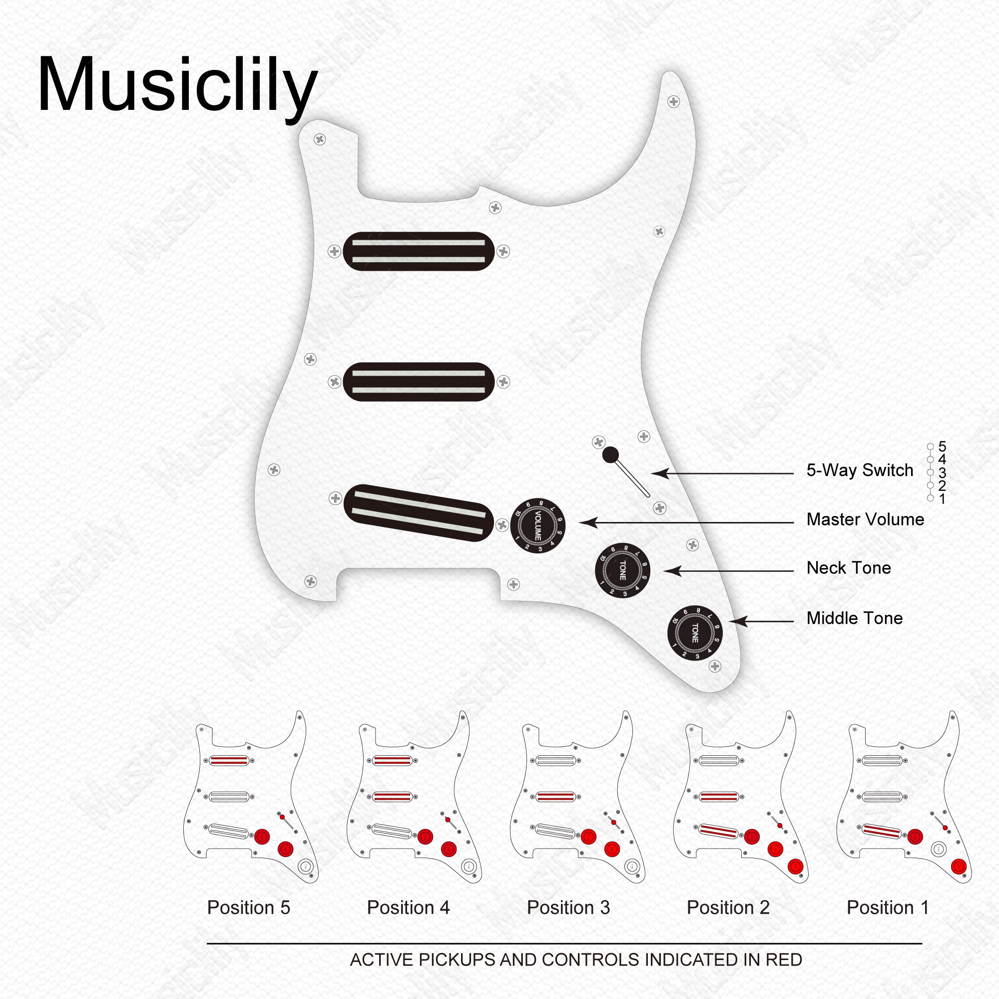 Dimensions of musiclily pro se st dphc pre wired sss pickguard with ceramic mini rail humbucker for strat style electric guitar