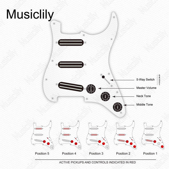 Dimensions of musiclily pro se st dphc pre wired sss pickguard with ceramic mini rail humbucker for strat style electric guitar
