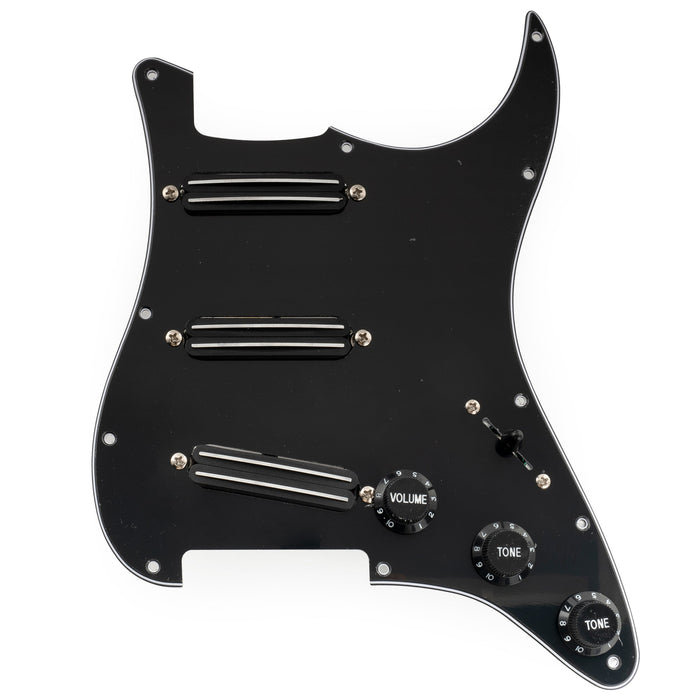 musiclily pro se st dphc pre wired sss pickguard with ceramic mini rail humbucker for strat style electric guitar, black