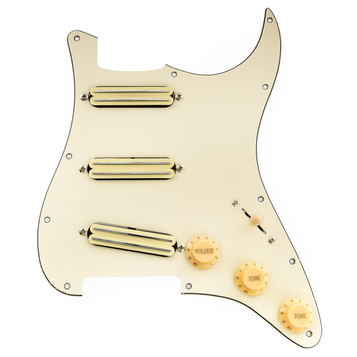 musiclily pro se st dphc pre wired sss pickguard with ceramic mini rail humbucker for strat style electric guitar cream