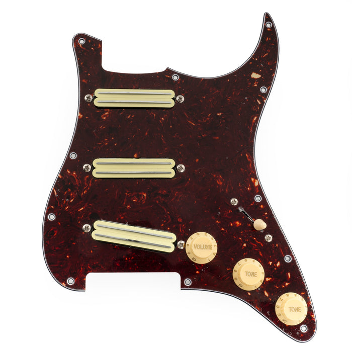 musiclily pro se st dphc pre wired sss pickguard with ceramic mini rail humbucker for strat style electric guitar, tortoise shell