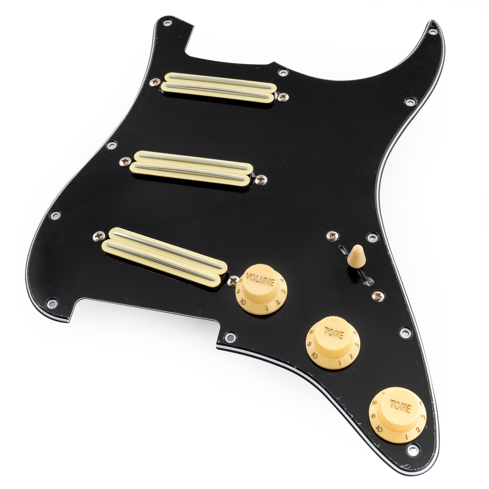 Musiclily Pro-SE ST-DPHC Pre-wired SSS Pickguard with Ceramic Mini Rail Humbucker for Strat Style Electric Guitar