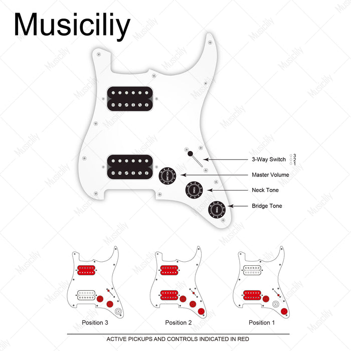 Musiclily Pro Electric Guitar DIY Wiring Kit Upgrade for American Style ST HH with 3-Way Switch and 3A Pots
