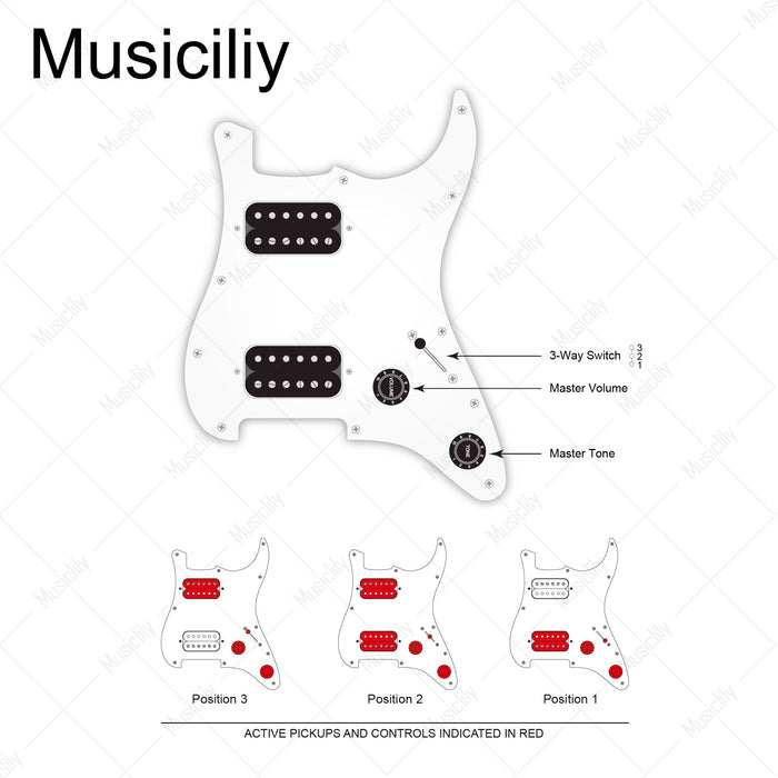 Musiclily Pro Electric Guitar Pre-wired Wiring Harness Upgrade for Import Style ST HH with 3-Way Switch and 1A1B Pots
