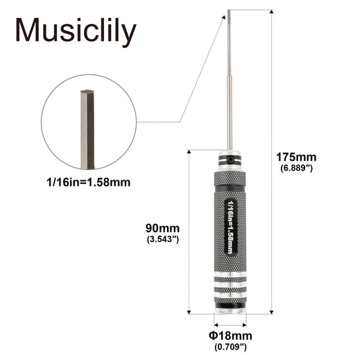 Dimensions of musiclily pro high speed steel 1 16 inch hex screwdriver hex key wrench for guitar bass bridge saddles or knobs adjustment mx3447