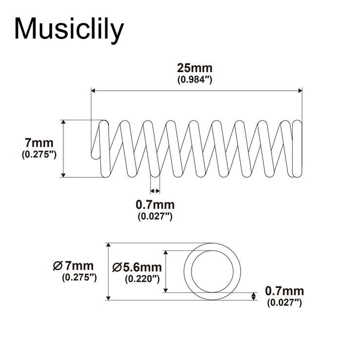 Dimensions of musiclily pro steel 25mm electric guitar humbucker pickup mounting springs mx3455nk 20