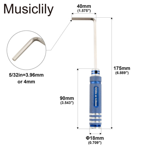 Dimensions of musiclily pro hardened steel 5 32 inch or metric 4mm allen key hex wrench for guitar bass truss rod adjustment mx3462mx3467