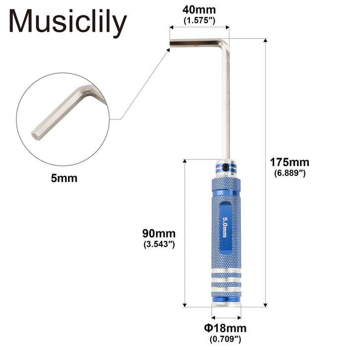 Dimensions of musiclily pro hardened steel metric 5mm allen key hex wrench for guitar bass truss rod adjustment mx3464mx3469