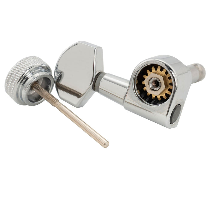 Musiclily Pro R15J Single 15:1 Ratio 2-Pin Full Sealed Locking Machine Head Bass Side Tuner Tuning Peg Key with Hex Button for SQ Strat Tele Style Electric Guitar